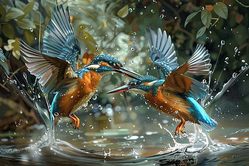 iisvogels bij het water