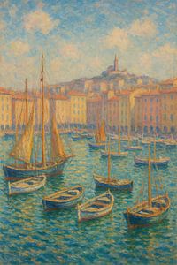 Marseille Vieux-Port Glow - Gravure sur port méditerranéen inspirée de Monet