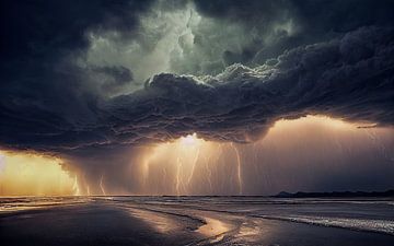 Tornado Storm with Thunderstorm over the Sea Illustration by Animaflora PicsStock