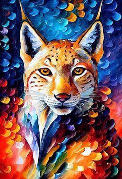 Colorful portrait of a Eurasian lynx by Whale & Sons.