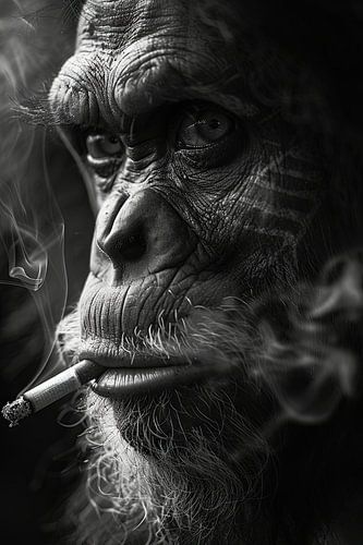 Expressief zwart-wit portret van een aap
