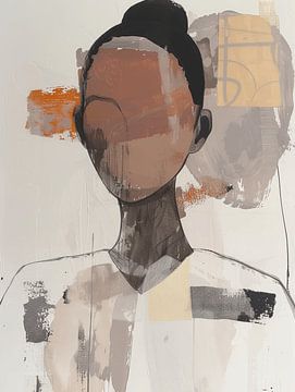 Portrait moderne et abstrait dans les tons de terre sur Carla Van Iersel