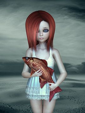 Vrouw met vis op zoek naar water van Britta Glodde
