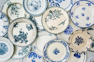 Old French plates white blue mix by Blond Beeld