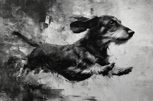 Wire-haired Dachshund in Black and White