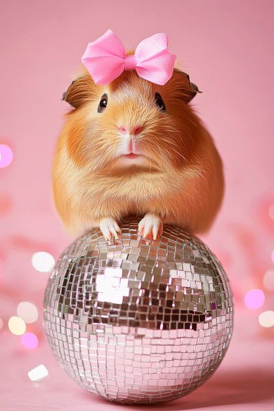 Schweinchen auf der Disco-Kugel von Poster Art Shop