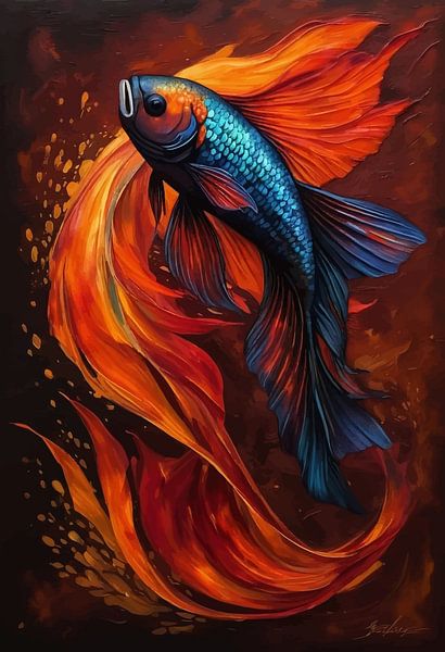 Betta Fisch - Orange und Blau von MIROKKU