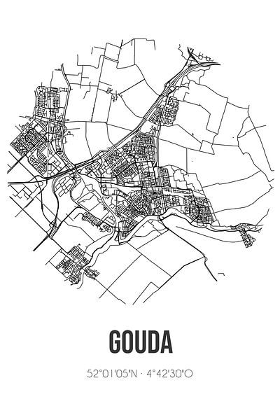 Gouda (Zuid-Holland) | Landkaart | Zwart-wit van Stad & Wand