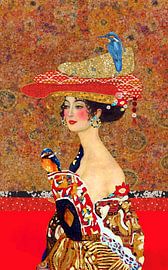 Climbing, woman with bird in hat