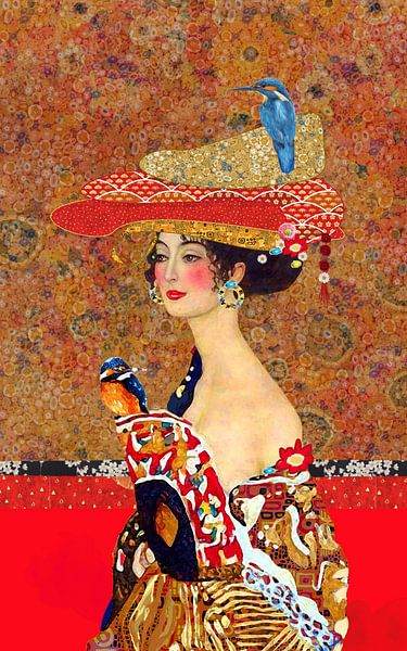 Climbing, woman with bird in hat by Nicole Habets