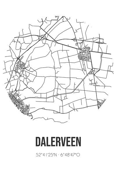 Dalerveen (Drenthe) | Map | Black and white by Prints of Place