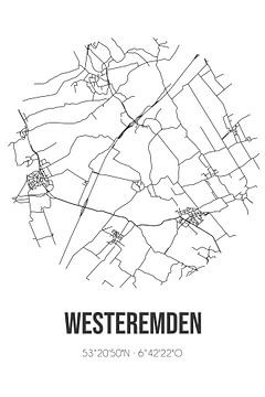 Westeremden (Groningen) | Landkaart | Zwart-wit van Rezona
