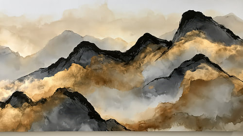 Fließender Horizont – Zen-Berge in Gold und Sepia