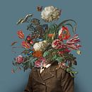 Portret van een man met een boeket bloemen (blauwgrijs / vierkant) van toon joosen thumbnail