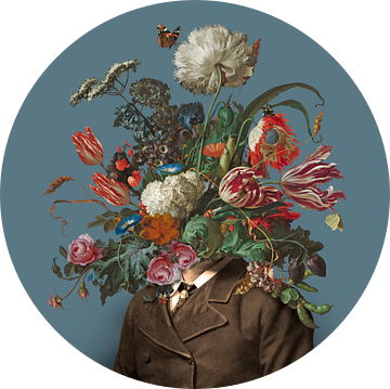 Portret van een man met een boeket bloemen (blauwgrijs / vierkant) van toon joosen