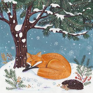 Renard dans la neige dans un paysage d'hiver