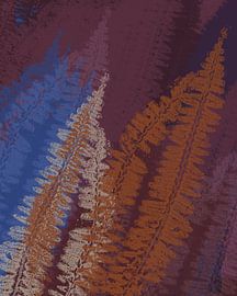 Terra, wine red, cobalt blue ferns II. Modern botanical art. by Dina Dankers