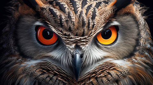 Les yeux d’un hibou, d’un noir profond – L’art animalier fascinant
