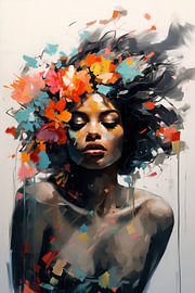 Enchanting African woman with flowers by Steinfox Art