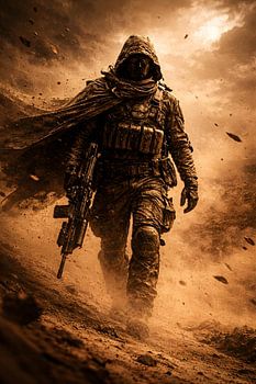Desert Soldier in Dust Storm Military