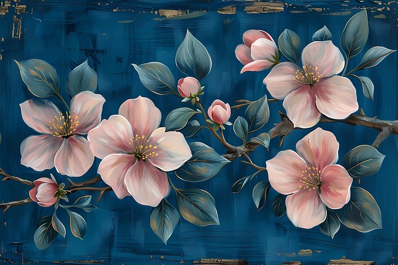 Schöne Blumen auf blauem Hintergrund von Art & Soul Creations