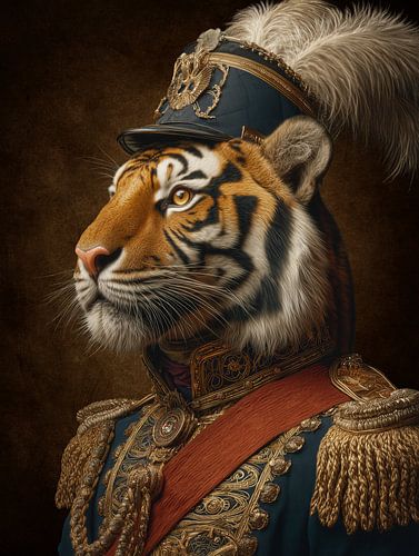 Royal tiger as an officer with a golden gala uniform