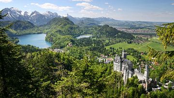 Paysage montagneux avec château de fées, lac et arbres sur Martijn Schrijver