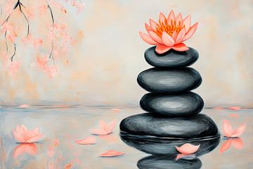 Lotusbloesem op zen-achtige stenen van Poster Art Shop