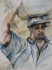 Portret van een Gambiaanse man. Handgeschilderde aquarel