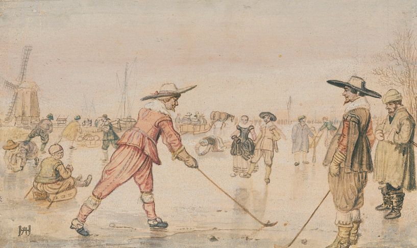 Hendrick Avercamp. Schaatsers die een golf spelen, 1615 van 1000 Schilderijen