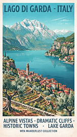 Lake Garda, Italy, travel illustration by Vlindertuin-Art
