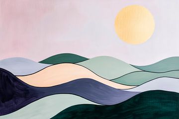 Wellenlandschaft mit strahlender Sonne von Poster Art Shop