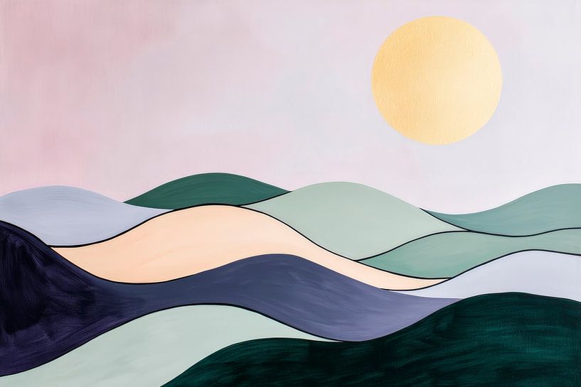 Paysage de vagues avec un soleil radieux par Poster Art Shop