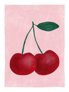 Rode kersen met een groen blad van Elena Ristova