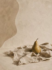 Rustic Pear on Linen Minimalist Still Life