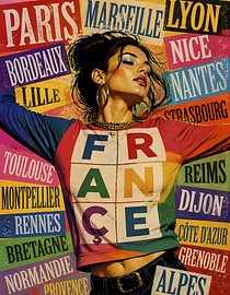 Affiche pop représentant des lieux en France.