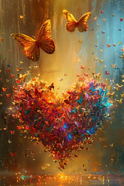 Colorful heart and butterfly artwork by Wilma Mesman
