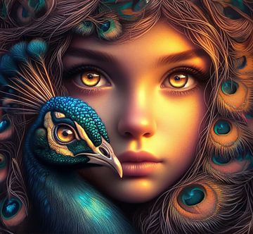 Girl with peacock by Ans Bastiaanssen