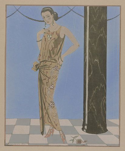 George Barbier - La chambre bleue d'arthénice ; Robe du soir, de Beer (1923)
