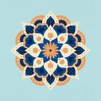 Moderne dahlia mandala - oranje blauw