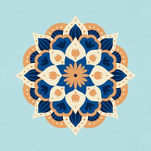 Moderne dahlia mandala - oranje blauw
