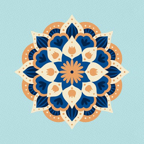Modern dahlia mandala - orange blue