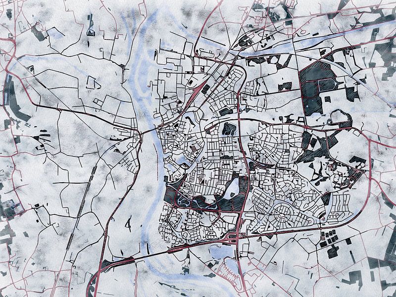 Map of Zutphen with the style 'White Winter' by Maporia