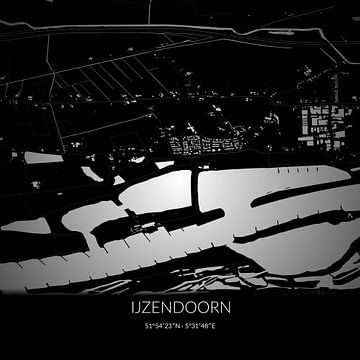 Zwart-witte landkaart van IJzendoorn, Gelderland. van Rezona