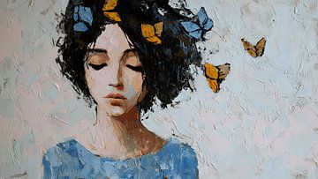 Melancholic Girl Releasing Butterflies From Hair by Aden Pink Studio