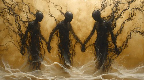 Abstrakte Kunst Frauen Porträt Bronze Gold Beige Entschlossenheit zur Veränderung