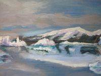Spiegelende IJsbergen. 60x80cm.