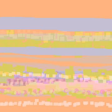 Geometrisch landschap met rechthoeken en cirkels van Claudia Gründler
