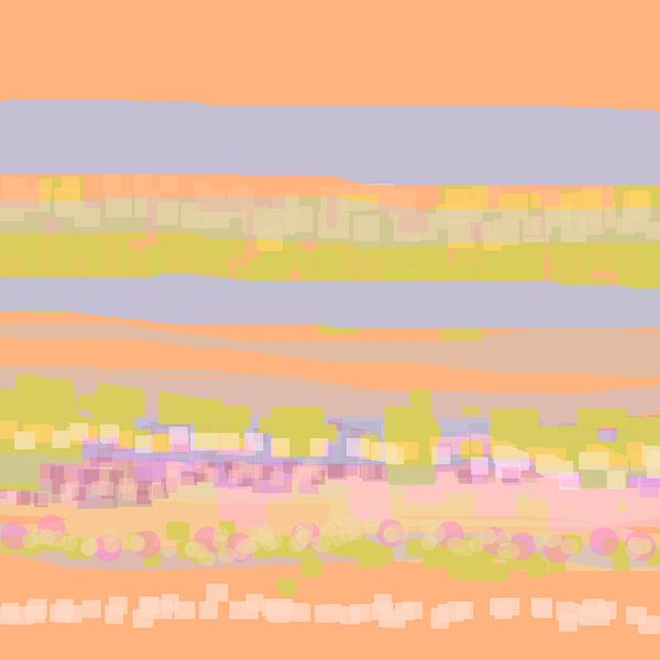 Geometric landscape with rectangles and circles by Claudia Gründler