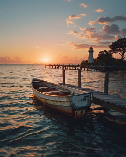 Einsames Boot, stiller Ozean von fernlichtsicht